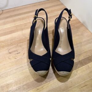 Lauren Ralph Lauren Navy Slingback Espadrille Wedges